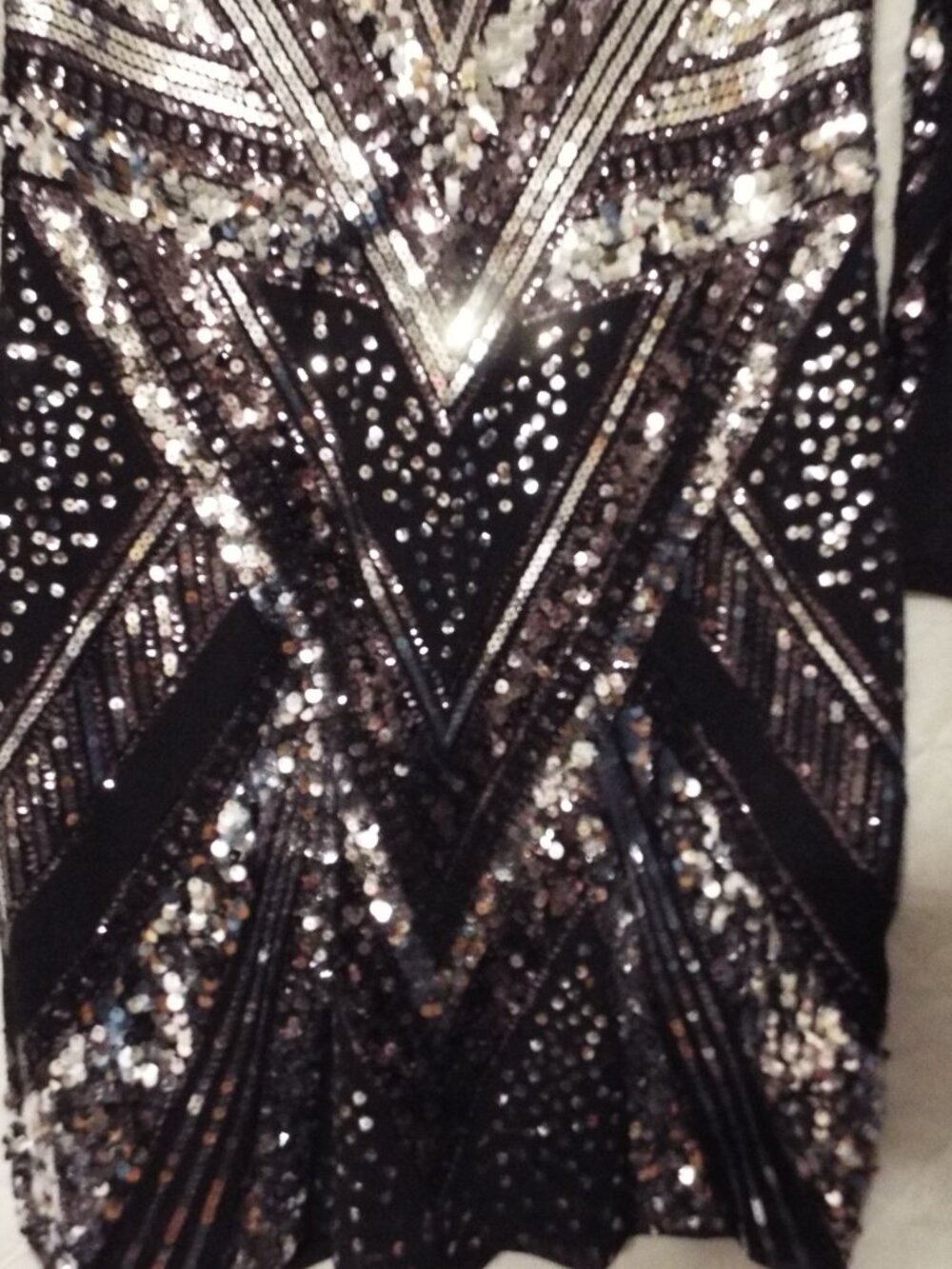 Express Black and Silver Sequin Dress with Mesh Sleeves Size Medium - Picture 4 of 7